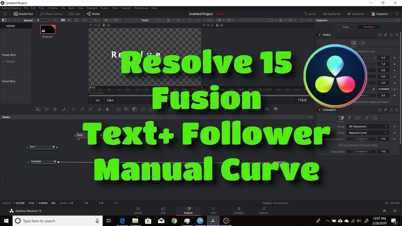 Resolve 15 Fusion | Text+ Follower Manual Curve