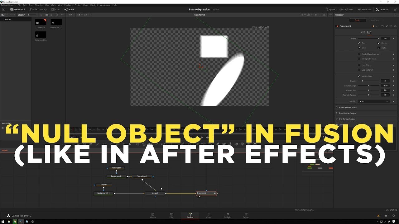 Davinci Resolve 15 Fusion Basics Tutorial - How to parent an object to a null like in After Effects